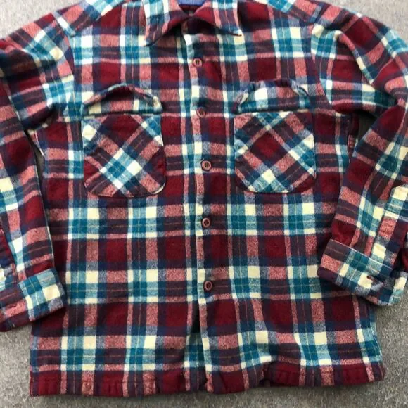 Vintage Pendleton Shirt Boys Medium Red Blue Plaid Flannel Virgin Wool USA * - Picture 2 of 9